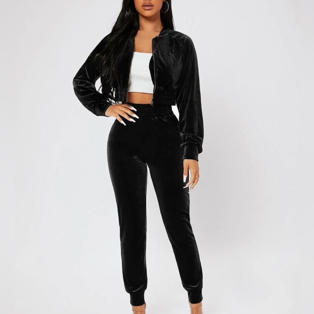 Women’s SHEIN Black Velvet Two Piece Track Suit